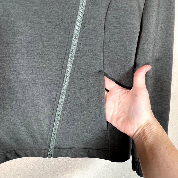 Athleta Soft Moto Jacket Zip Up Size XS Green/Grayish Fleece Lined Double Knit - Picture 7 of 10